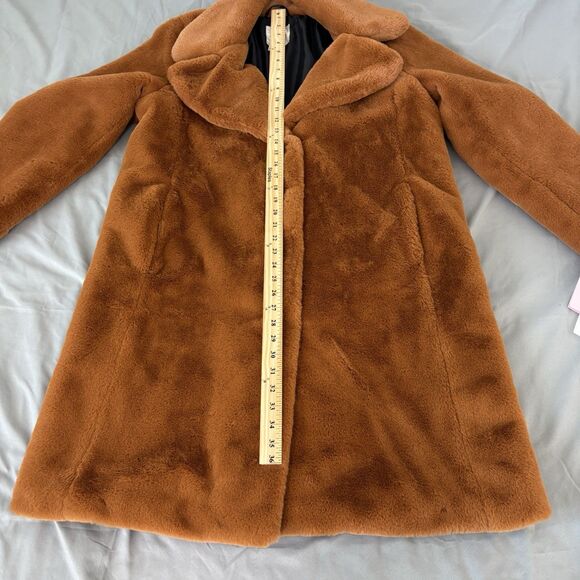 Avec Les Filles $199 Luxurious Notch Lapel Brown Faux Fur Coat Size Large NWT - Picture 10 of 13
